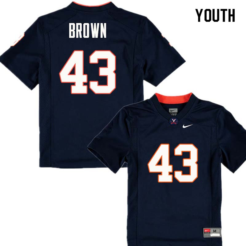 Youth #43 Elliott Brown Virginia Cavaliers College Football Jerseys Sale-Navy - Click Image to Close